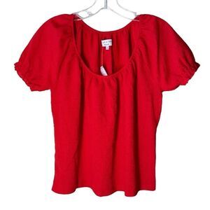 Madewell Texture & Thread Crinkle Textured Blouse in Red XS NWT